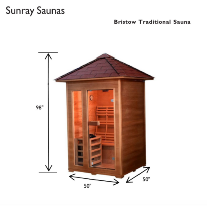 SunRay The Bristow, 2-Person Outdoor Traditional Sauna with 4.5kW Harvia Heater