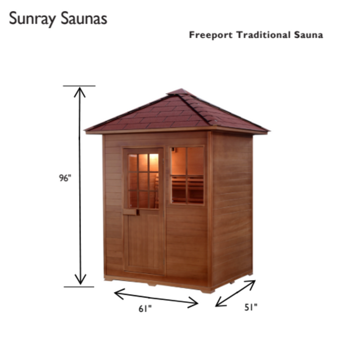 SunRay The Freeport 3-Person Outdoor Traditional Sauna with 4.5kW Harvia Heater