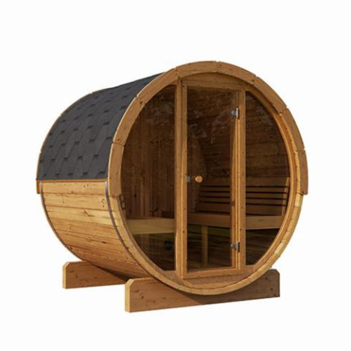 SaunaLife Model E8G Barrel Sauna, Glass Front, ERGO Series (6 Person)