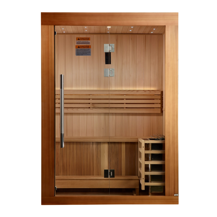 Golden Designs 2025 Updated "Sundsvall Edition" 2 Person Traditional Sauna - Canadian Red Cedar Interior and Pacific Premium Clear Cedar Exterior