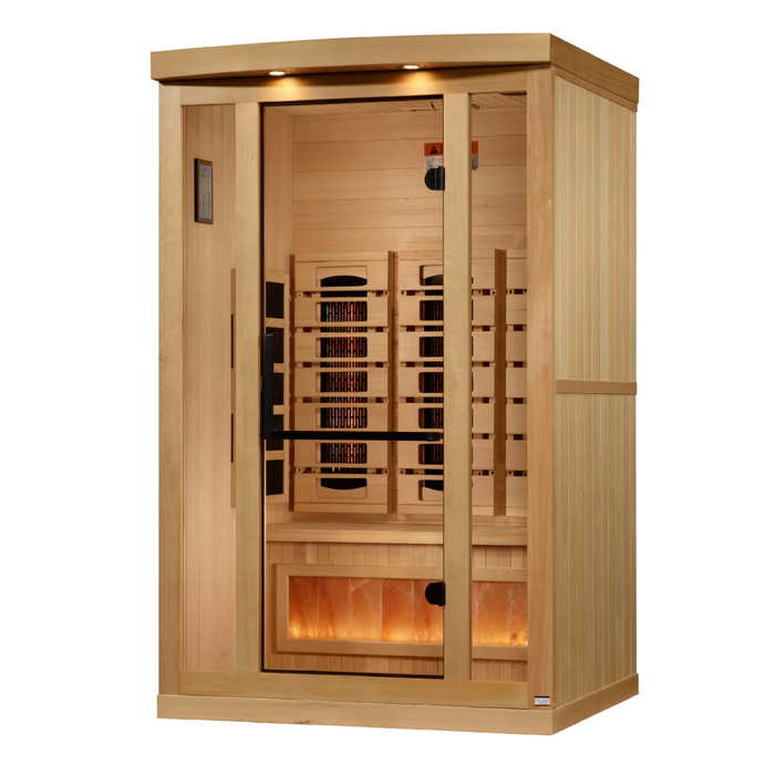 Golden Designs, 2-Person Full Spectrum PureTech™ Near Zero EMF FAR Infrared Indoor Sauna with Himalayan Salt Bar (Canadian Hemlock)