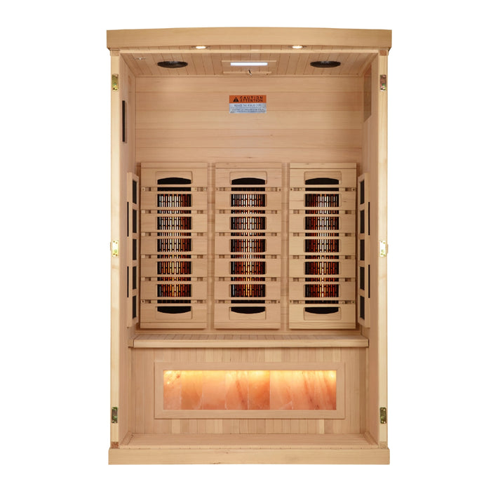 Golden Designs, 2-Person Full Spectrum PureTech™ Near Zero EMF FAR Infrared Indoor Sauna with Himalayan Salt Bar (Canadian Hemlock)