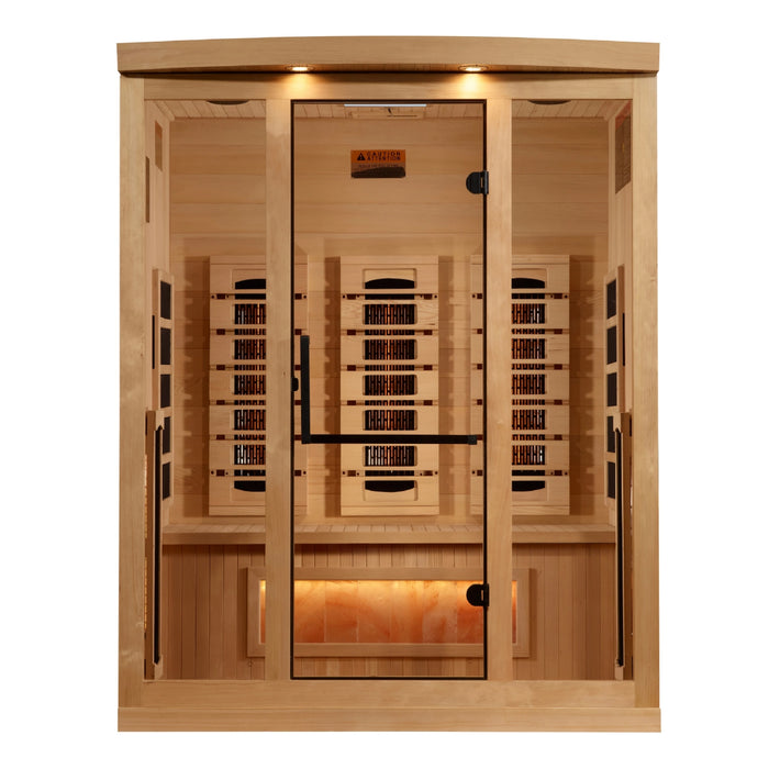 Golden Designs, 3-Person Full Spectrum PureTech™ Near Zero EMF FAR Infrared Indoor Sauna with Himalayan Salt Bar (Canadian Hemlock)