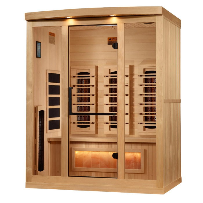 Golden Designs, 3-Person Full Spectrum PureTech™ Near Zero EMF FAR Infrared Indoor Sauna with Himalayan Salt Bar (Canadian Hemlock)