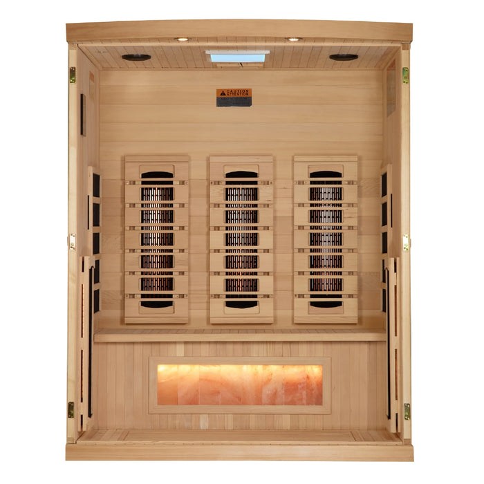 Golden Designs, 3-Person Full Spectrum PureTech™ Near Zero EMF FAR Infrared Indoor Sauna with Himalayan Salt Bar (Canadian Hemlock)