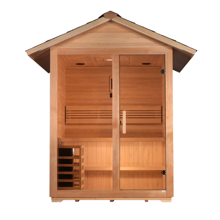 Golden Designs "Arlberg" 3 Person Traditional Outdoor Sauna -  Canadian Hemlock