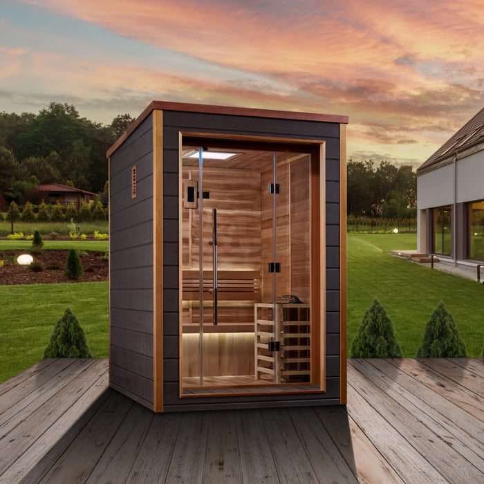 Golden Designs Narvik 2 Person Outdoor-Indoor Traditional Sauna (GDI-8202-01) - Canadian Red Cedar Interior