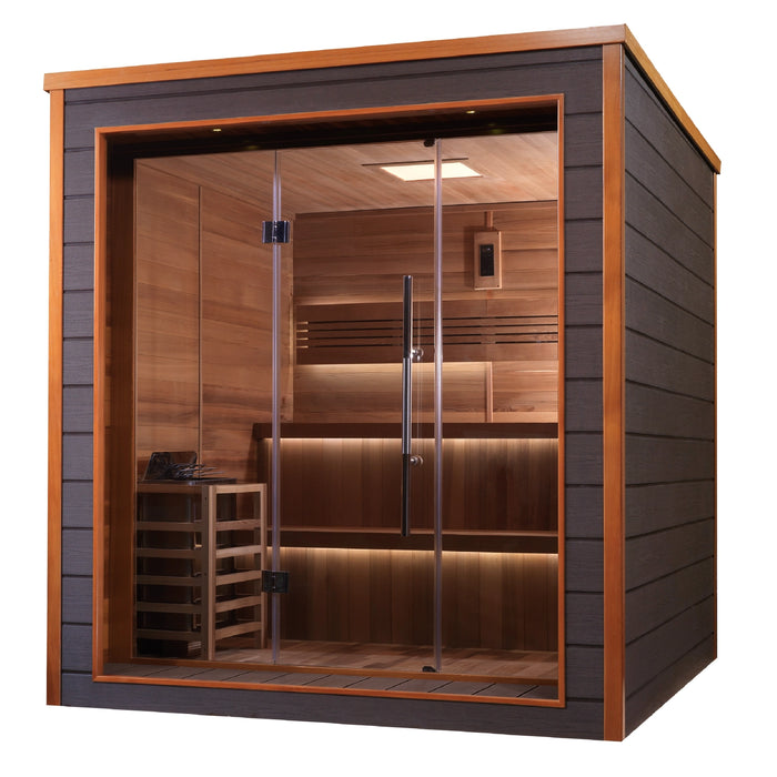 Golden Designs Bergen 6 Person Outdoor-Indoor Traditional Sauna (GDI-8206-01) - Canadian Red Cedar Interior