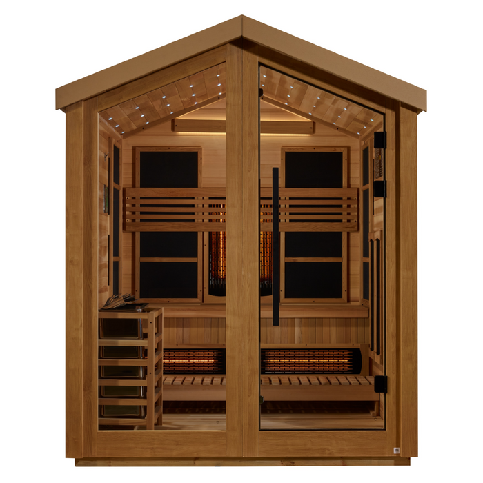 Golden Designs Loviisa 3 Person Hybrid (PureTech™ Full Spectrum IR or Traditional Stove) Outdoor Sauna (GDI-8523-01) - Canadian Red Cedar Interior