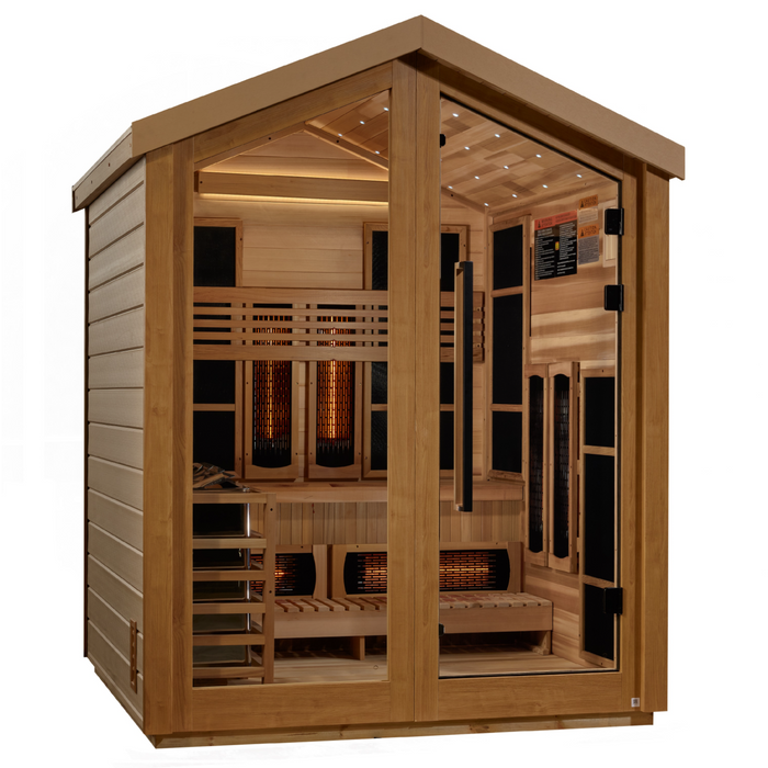 Golden Designs Loviisa 3 Person Hybrid (PureTech™ Full Spectrum IR or Traditional Stove) Outdoor Sauna (GDI-8523-01) - Canadian Red Cedar Interior