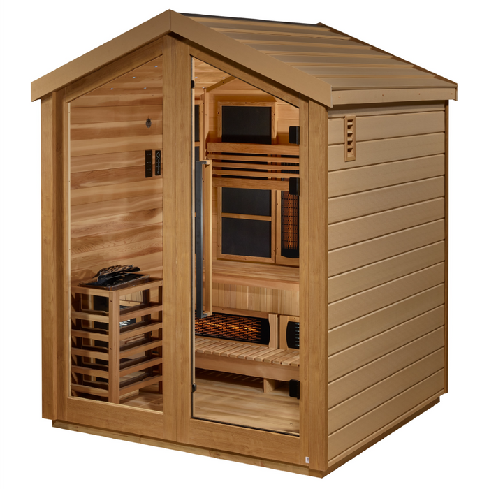 Golden Designs Loviisa 3 Person Hybrid (PureTech™ Full Spectrum IR or Traditional Stove) Outdoor Sauna (GDI-8523-01) - Canadian Red Cedar Interior