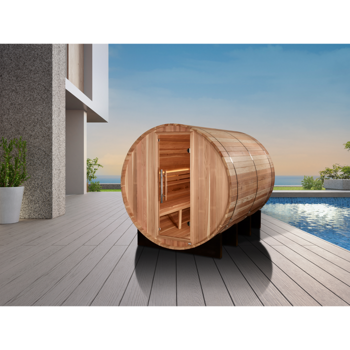 Golden Designs "Klosters" 6 Person Barrel Traditional Sauna -  Pacific Cedar