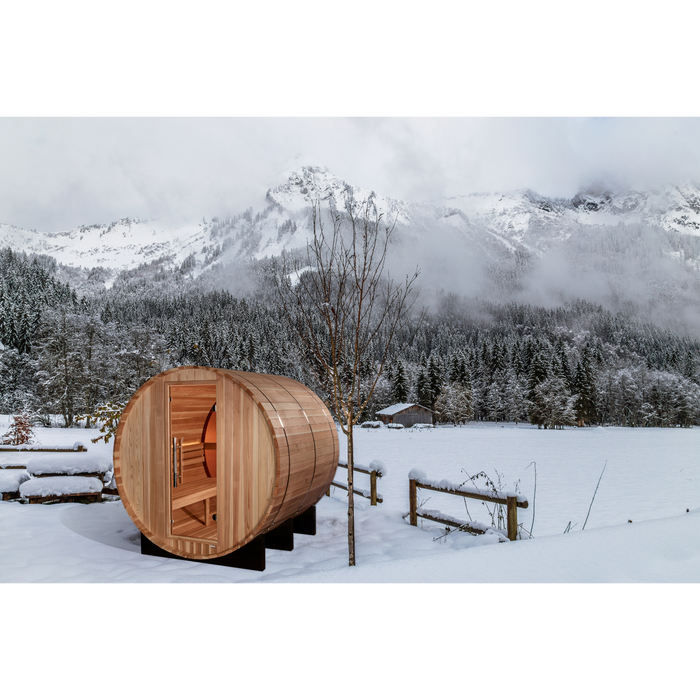 Golden Designs "Zurich" 4 Person Barrel with Bronze Privacy View - Traditional Sauna -  Pacific Cedar