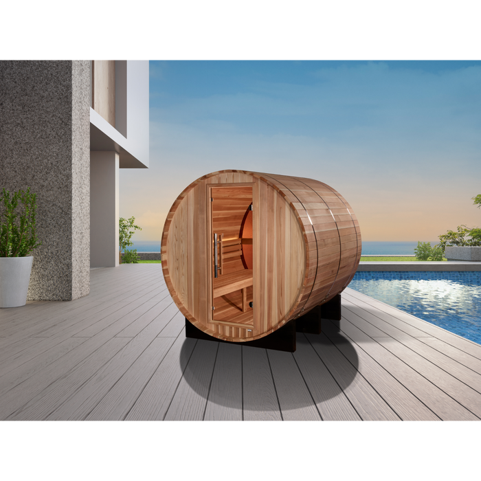 Golden Designs "Zurich" 4 Person Barrel with Bronze Privacy View - Traditional Sauna -  Pacific Cedar