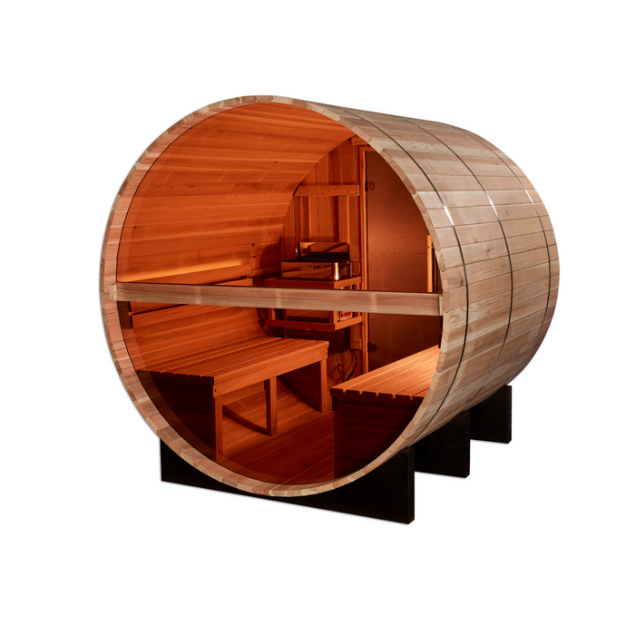 Golden Designs "Zurich" 4 Person Barrel with Bronze Privacy View - Traditional Sauna -  Pacific Cedar