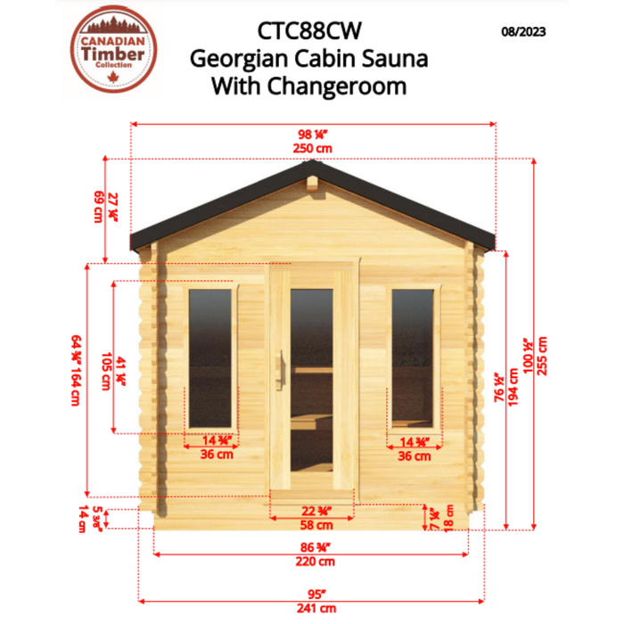 Georgian Cabin Outdoor Sauna with Change Room (2-6 Person)