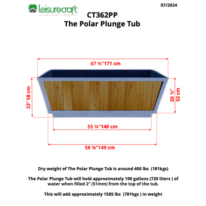 Dundalk Leisurecraft The Polar Plunge Tub, Cold Plunge (White HDPE Plastic Interior)