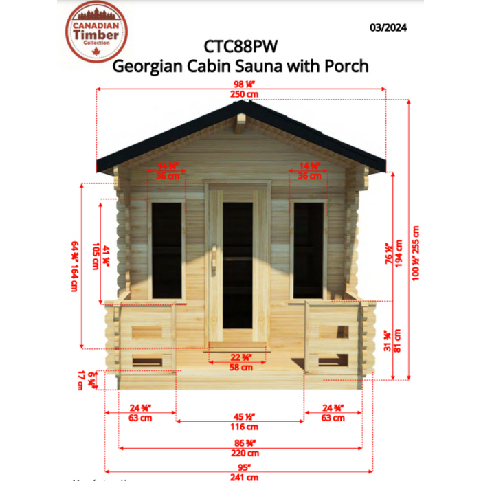 Dundalk Leisurecraft Georgian Cabin Outdoor Sauna with Porch (2-6 Person)