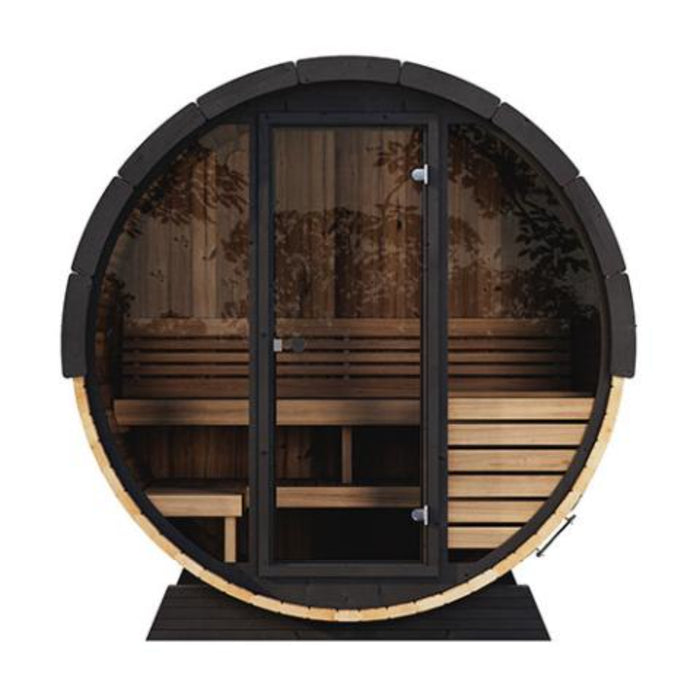 SaunaLife Model EE6G Barrel Sauna, Ergo Elegance Series, Full-Glass Facade (3 Person)