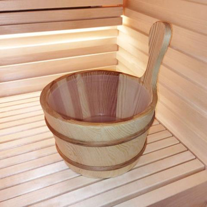 SaunaLife, Wooden 1-Gallon Sauna Bucket Set with Wood Ladle and Thermometer (Accessory Package 4)